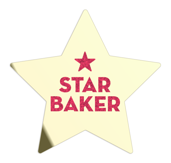 A golden star baker pin for awards at schools.