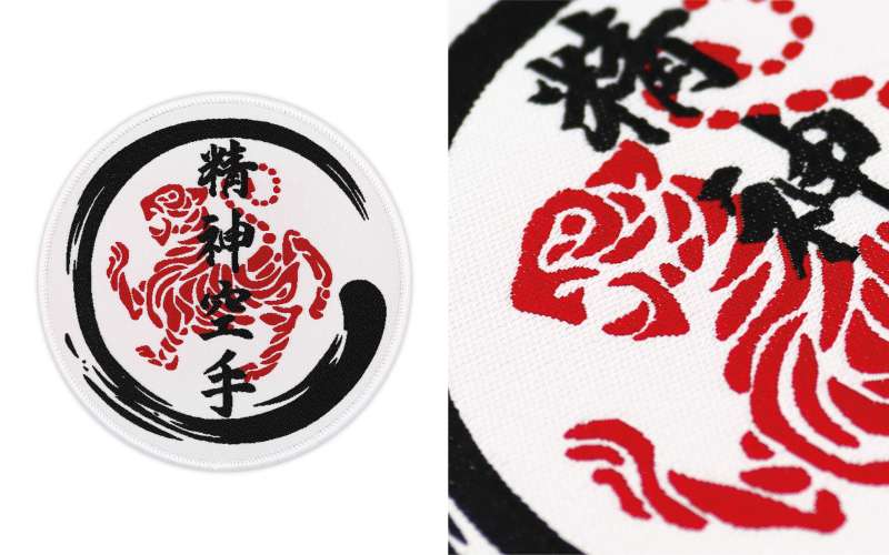A close up of a standard woven patch to show the thread detail.