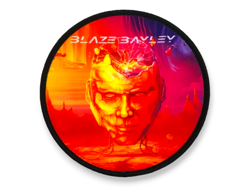 A brightly coloured woven patch to promote Blaze Bayley's tour.