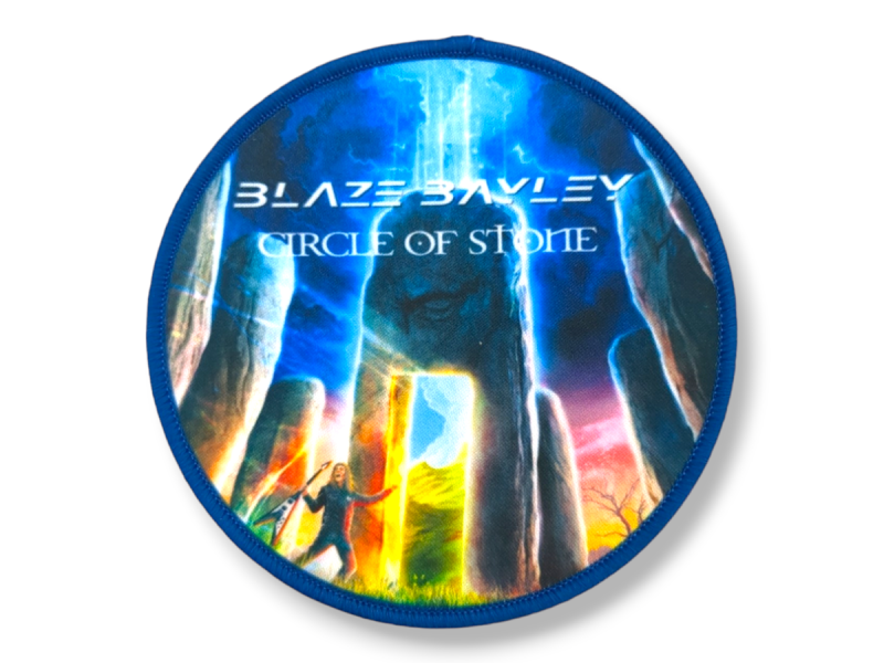 A bright blue printed patch to promote Blaze Bayley's 