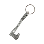 An upside down keyring bottle opener in the shape of an axe.