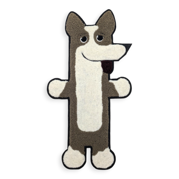 A massive chenille patch uk, featuring a cartoon dog with a passing resemblance to Bluey.