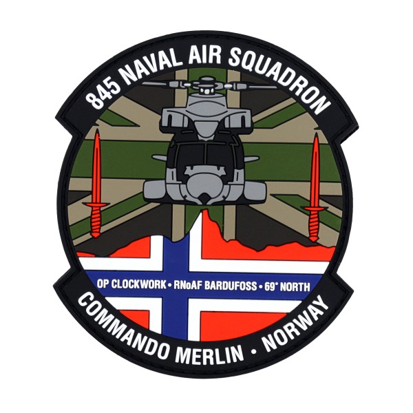 A custom PVC patch with a military helicopter and Norwegian flag.