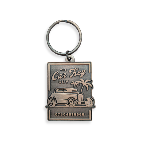 A rectangular bespoke die-struck keyring