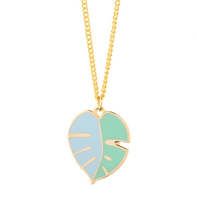 Custom enamel jewelry and a leaf gold-plated enamel pendant and necklace.