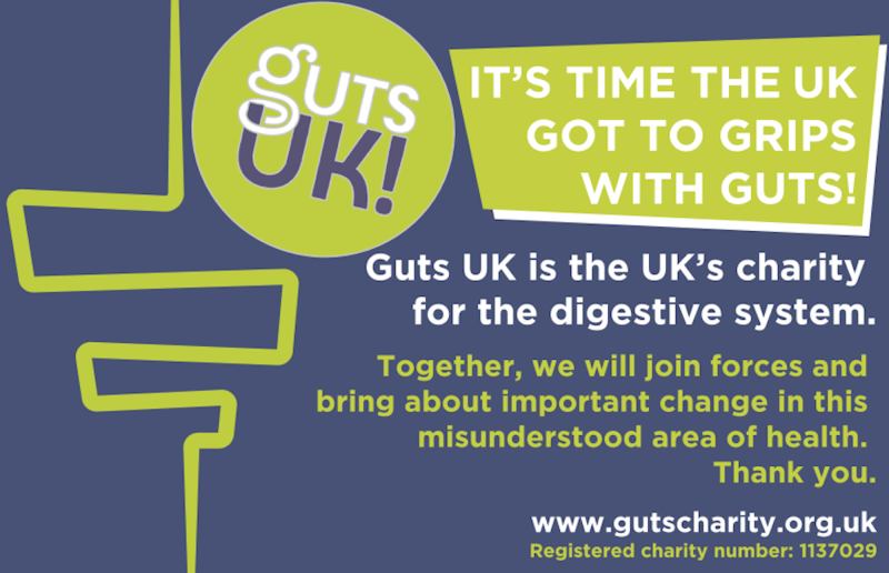 A Guts UK pin badge backing card with all the charities details on it for branding purposes.