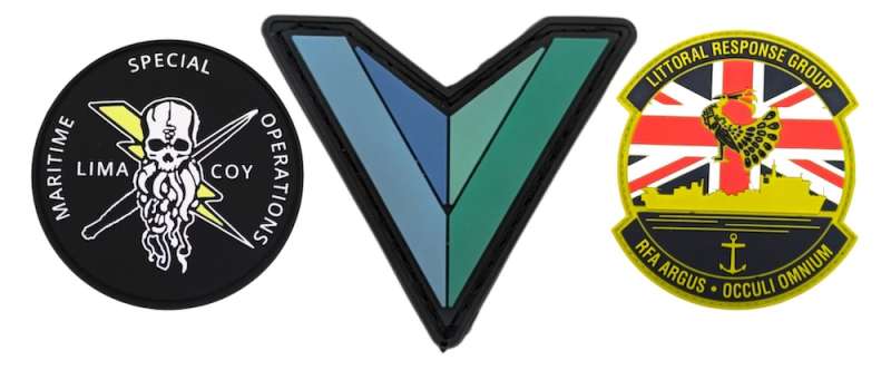 Custom PVC military patches with bold colours, 3D designs and unit insignia, showcasing durability and detailed moulded finishes.