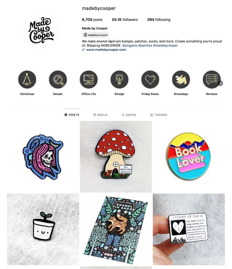 A snapshot of pin badges for sale on Instagram.