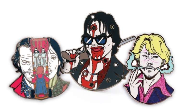 Three pop-culture pin badges featuring iconic characters from famous movies as designed by Nacho Scratcho.